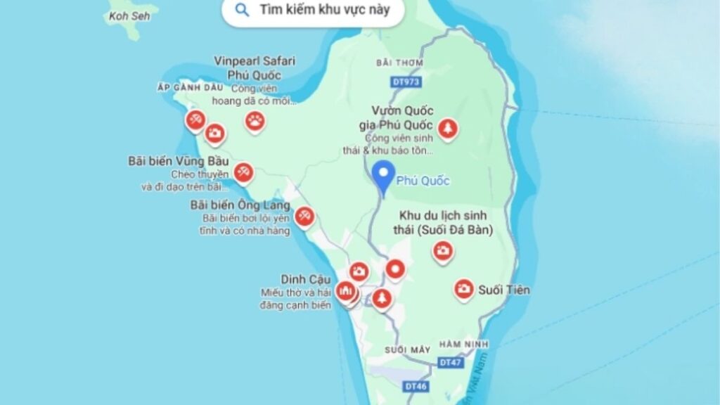 Bản đồ lịch trình Phú Quốc 4 ngày chia Dương Đông, Nam đảo và Bắc đảo
