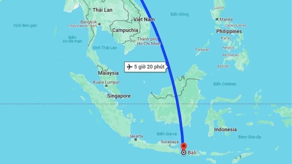 Bản đồ đường bay từ TP.HCM và Hà Nội đến Bali DPS