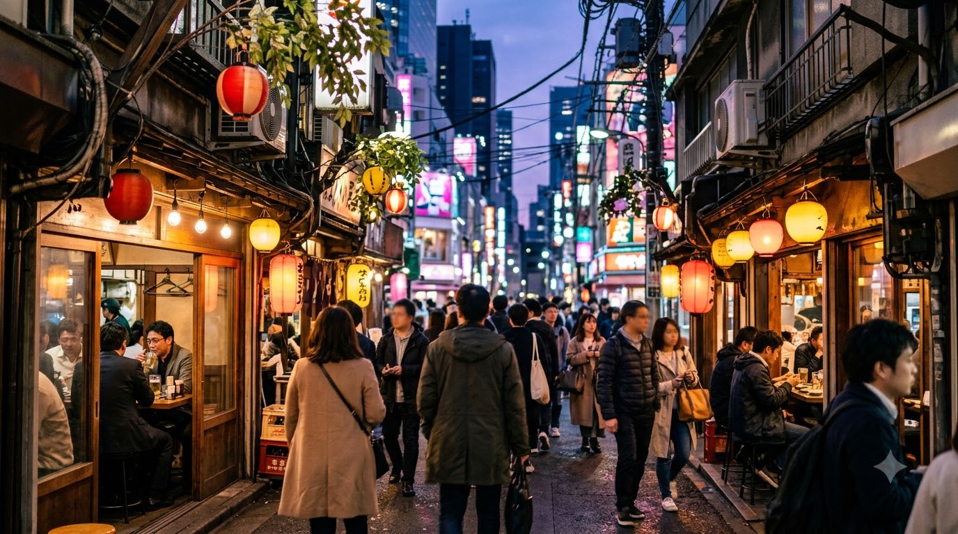 Khu vực gần ga Shinjuku với các khách sạn, tòa nhà thương mại và đường phố thuận tiện cho du khách lưu trú