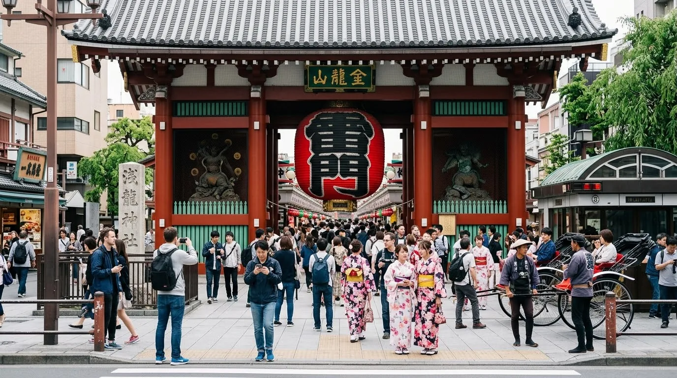 Asakusa có gì chơi trong buổi sáng sớm vắng người trước cổng Kaminarimon