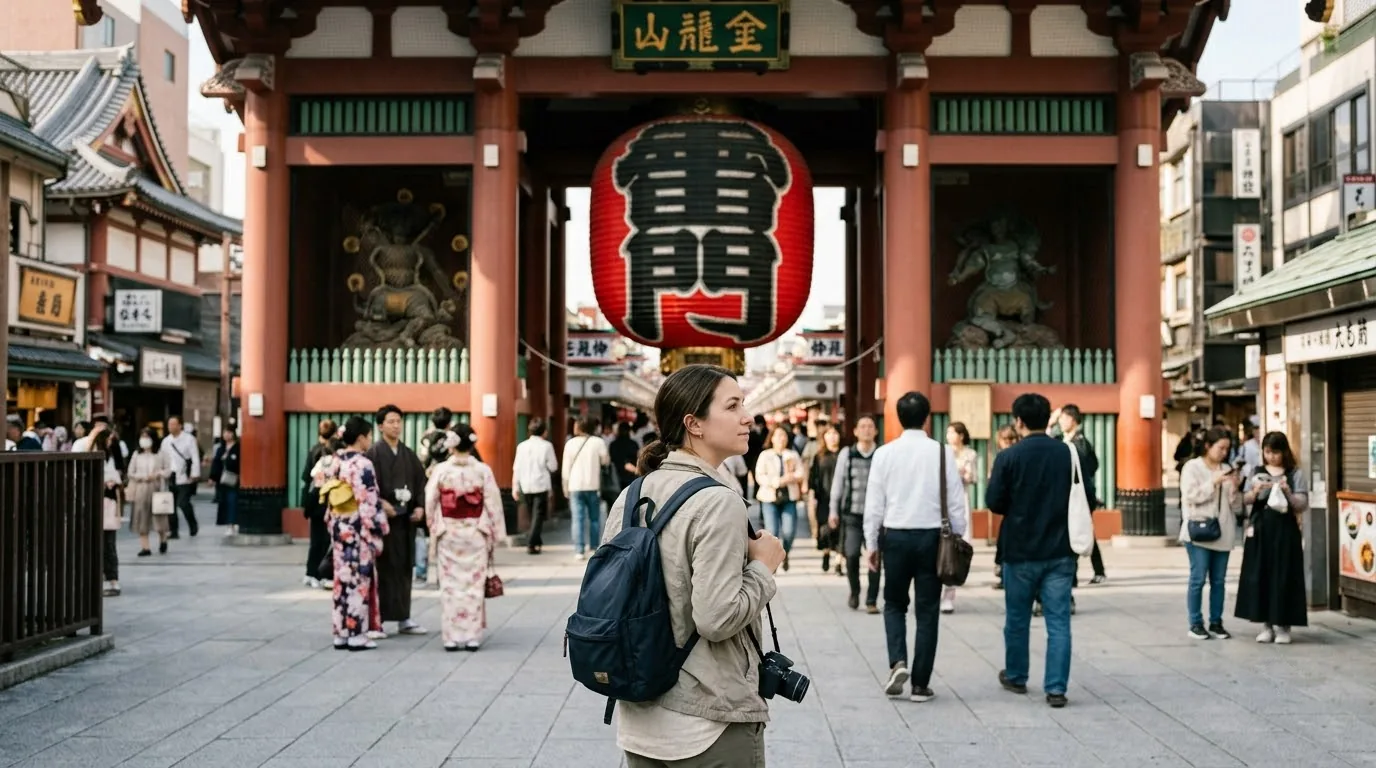 Tuyến đường đi bộ từ phố mua sắm Nakamise dẫn thẳng đến chính điện chùa Sensoji