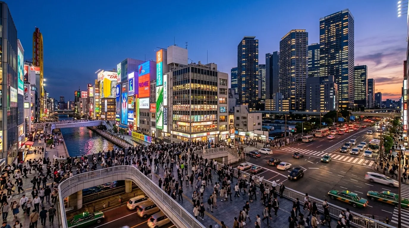 Biển hiệu Dotonbori rực rỡ ánh đèn neon tại khu Namba Osaka