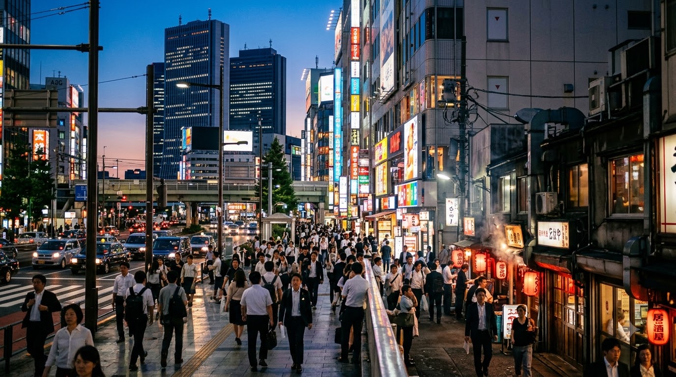 Toàn cảnh Shinjuku Tokyo với các tòa nhà cao tầng, khu mua sắm và những tuyến phố nhộn nhịp gần nhà ga